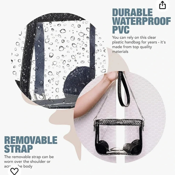 Clarity Handbag Clear Stadium Approved Crossbody Transparent Black Python Purse - Picture 10 of 15